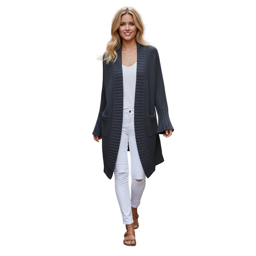 RUEHL No 925 Vintage Y2K Chunky Knit Cardigan Navy Blue Open Front Rare Archive